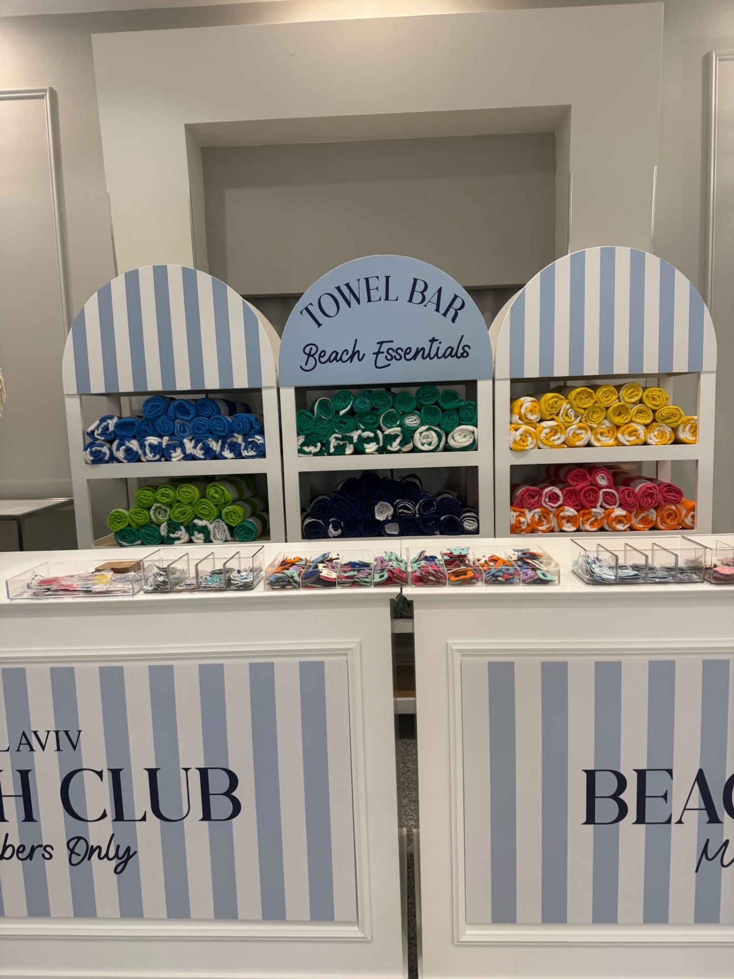 Tel Aviv Beach Club towel bar with custom keychains